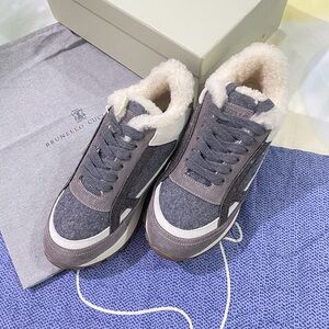 Brunello Cucinelli Grey Fleece-Lined Sneakers